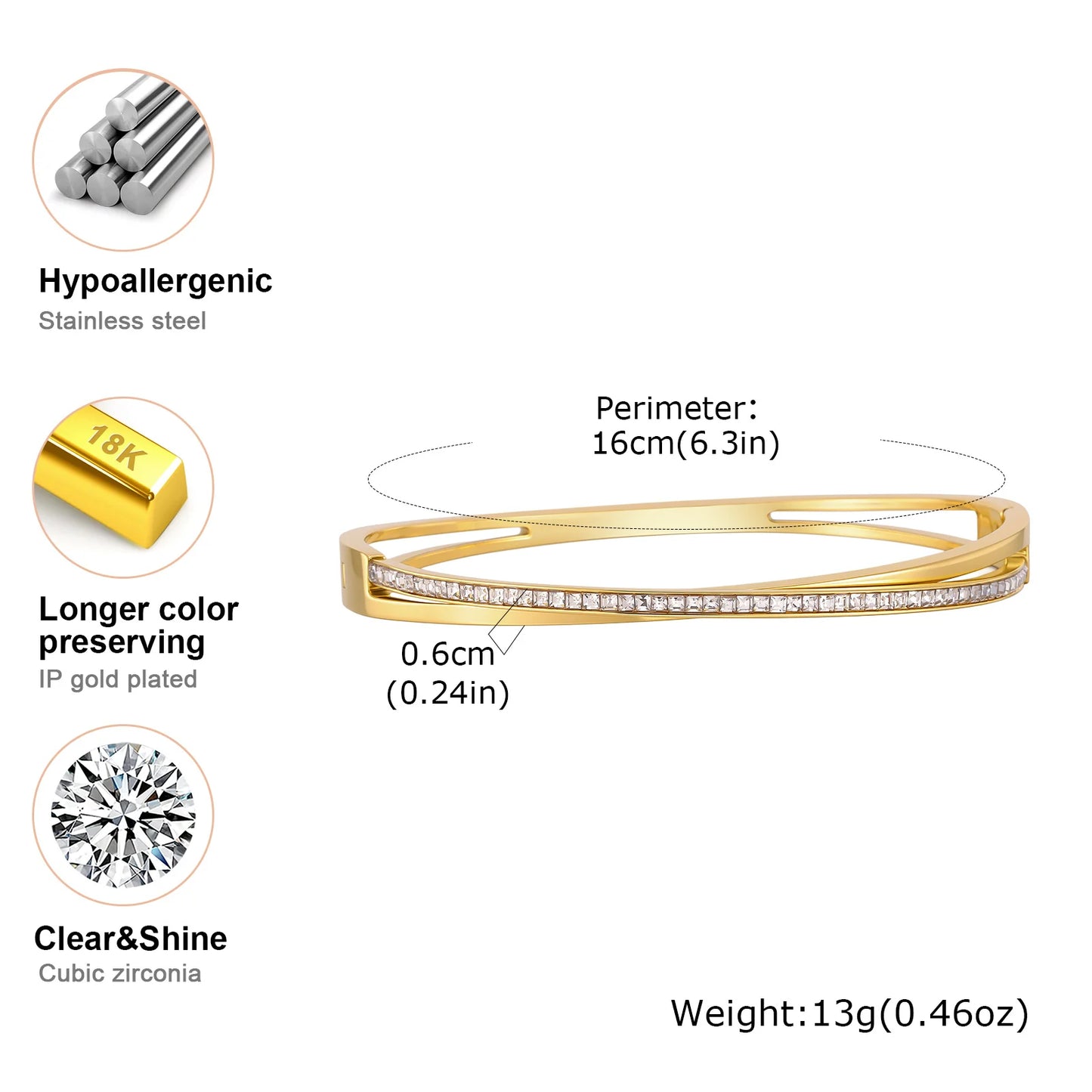 Trendy Classic Crossed Cubic Zircon Bracelets for Women Stainless Steel Layered Roman Numeral Bangles Luxury Jewelry Gift
