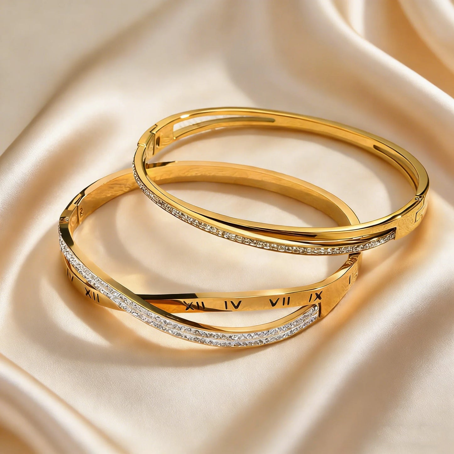 Trendy Classic Crossed Cubic Zircon Bracelets for Women Stainless Steel Layered Roman Numeral Bangles Luxury Jewelry Gift